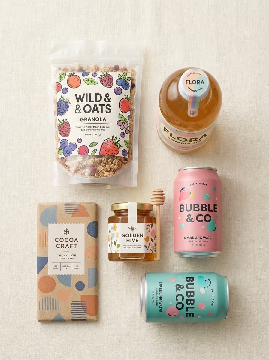 A selection of emerging packaged food and beverage products